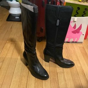 Womens leather high boots with small heel